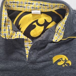 Iowa Hawkeyes Men's Small Gray with Yellow Plaid Collar Polo‎ Shirt